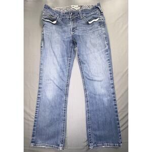 Ariat Jeans Womens 32R Blue Medium Bootcut Embroidered Studded Thrashed Denim